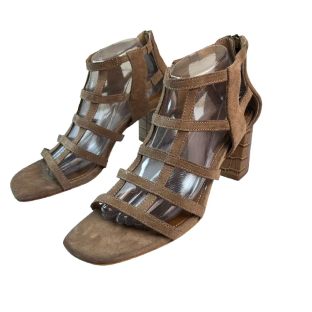 Donald J Pliner Strappy Suede Beige Block Heel Sandals Size 10M